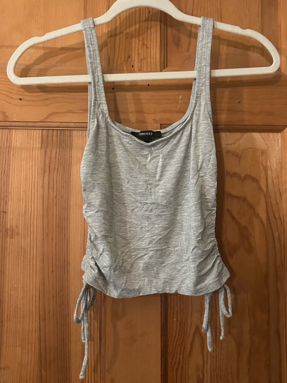 Forever 21 Gray Side-Ruched With Ties Cropped Tank Top